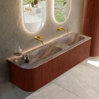 Badmeubel Mondiaz Kurve-Dlux | 155 cm | Meubelkleur Ruby | Wastafelkleur Oza | Solid surface | Dubbel / Rechts spoelbak | Zonder kraangat(en)