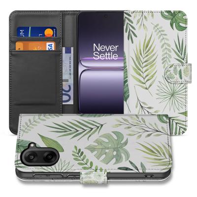 Bladeren Lichtgroen Wit Met 3 Pasjes Hoesje Voor OnePlus Nord CE 5 | Bookcase Hoesje