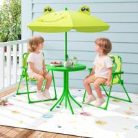 4-Delige Picknickset voor Kinderen Buitenactiviteitentafel met 2 Klapstoelen en in Hoogte Verstelbare Parasol Kindertuinmeubilair