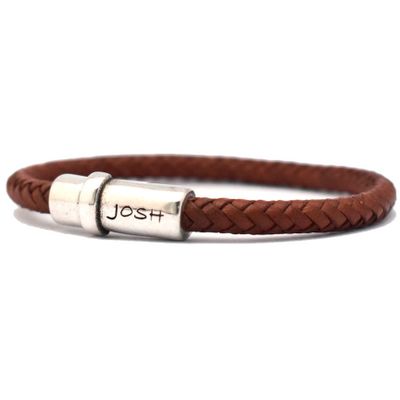 JOSH 9170-BRA-S-CO Armband leder-staal cognac-zilverkleurig 7 mm