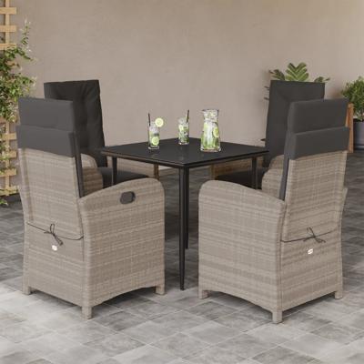 5-delige Tuinset met kussens poly rattan lichtgrijs
