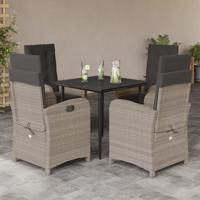 5-delige Tuinset met kussens poly rattan lichtgrijs