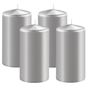 Enlightening Candles Cilinder/stompkaars - 4x - zilver - D6 x H10 cm - 36 branduur