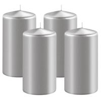 Enlightening Candles Cilinder/stompkaars - 4x - zilver - D6 x H10 cm - 36 branduur