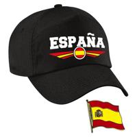 Spanje Espana supporters setje - baseballcap print zwart - colbert pin broche vlag - volwassenen