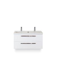Seville Badmeubelset 100 cm - Wit Hoogglans - Wastafel Djazz 2 kraangaten
