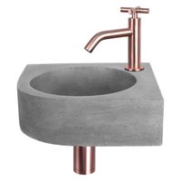 Differnz Cleo fonteinset - 31.5x31.5x10cm - Kwartrond - 1 kraangat - Gebogen rose kraan - Beton Grijs 38.401.29