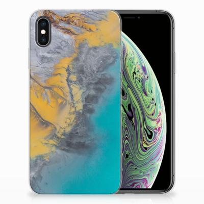 Apple iPhone Xs Max | TPU | Siliconen hoesje | Marble Blue Gold