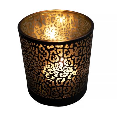 Mars & More Waxinelichthouder - zwart - glas - jaguar print - 8 cm
