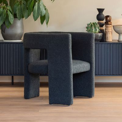 WOOOD Fauteuil 'Tiwa' Bouclé, kleur Donkergrijs