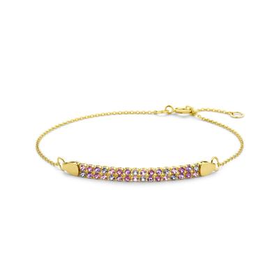 14k Gouden Armband met Amethist, Rhodoliet & Saffier - 16-18 cm, 0,9 mm