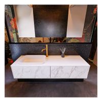 MONDIAZ ERIN 150cm badmeubel onderkast kleur carrara met 2 lades wastafel links 1 kraangat kleur talc MONDIAZ ERIN 150cm badmeubel onderkast kleur carrara met 2 lades wastafel links 1 kraangat kleur talc