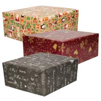 Luxe Kerst cadeaupapier pakket - 3 prints mix - 12x rollen - 250 x 70 cm - cadeaupapier