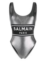 Balmain maillot de bain à logo imprimé - Argent