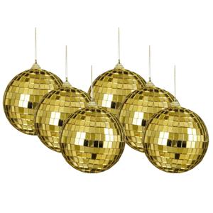 Grote discobal kerstballen - 6x stuks - goud - 10 cm - foam - spiegelbollen