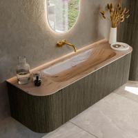 Badmeubel Mondiaz Kurve-Dlux | 150 cm | Meubelkleur Shadow | Wastafelkleur Arena | Solid surface | Wasbak midden spoelbak | Zonder kraangat(en)