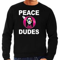 Hippie jezus Kerstbal sweater / Kerst outfit peace dudes zwart voor heren - thumbnail