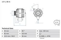 Dynamo / Alternator BOSCH, Spanning (Volt)14V, u.a. für Audi, VW, Skoda - thumbnail