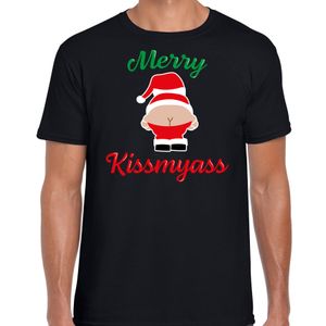 Merry kissmyass foute Kerst t-shirt zwart voor heren