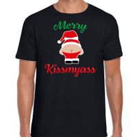 Merry kissmyass foute Kerst t-shirt zwart voor heren - thumbnail