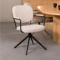 LABEL51 Eetkamerstoel Basel - Naturel - Royal Boucle - Zwart Metalen Frame