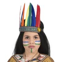 Indiaan verkleed hoofdtooi/hoofdband met veren voor kinderen - Verkleedhoofddeksels - thumbnail