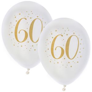 Verjaardag leeftijd ballonnen 60 jaar - 16x - wit/goud - 23 cm - Feestartikelen/versieringen