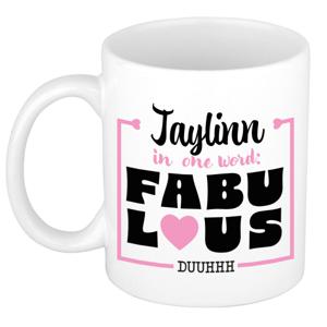 Naam mok Jaylinn - wit - Fabulous - keramiek - 300 ml - cadeau collega beker