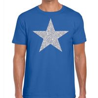 Zilveren ster glitter t-shirt blauw heren