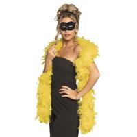 Venetiaans oogmasker in het zwart - Met dikke veren Boa in het geel - 180 cm - Dames