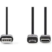 2-in-1 sync- en oplaadkabel | USB-A Male - USB micro-B / Type-C Male | 1,0 m | Zwart