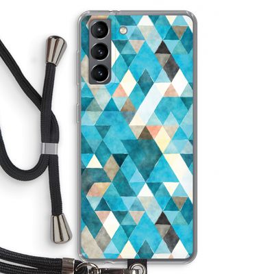 Gekleurde driehoekjes blauw: Samsung Galaxy S21 Transparant Hoesje met koord