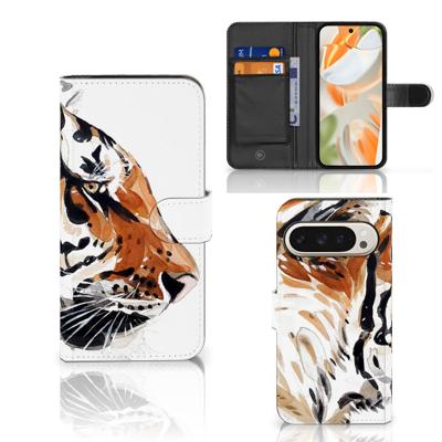 Hoesje Google Pixel 9 | 9 Pro Watercolor Tiger | Portemonnee hoesje