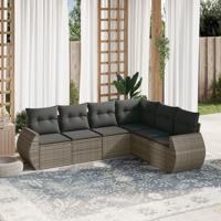 6-delige Loungeset met kussens poly rattan grijs