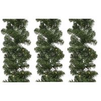 3x Groene kerst dennenslinger guirlande Imperial met licht 270cm - thumbnail