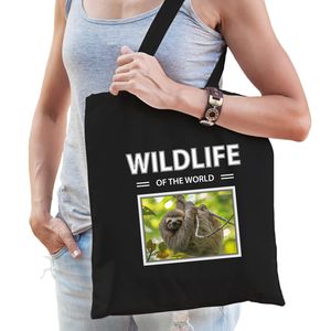 Katoenen tasje Luiaarden zwart - wildlife of the world Luiaard cadeau tas