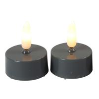 Countryfield LED theelichtjes/waxinelichtjes - 2x st - grijs - met timer - warm wit