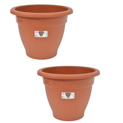 Plantenpot/bloempot - 2x - D50 cm - terra cotta kleur - rond - kunststof
