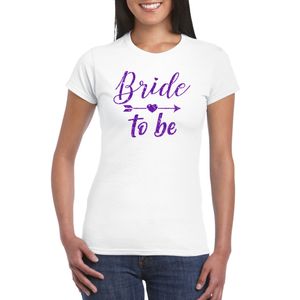 Wit Bride To Be/aanstaande bruid t-shirt met paarse glitters dames