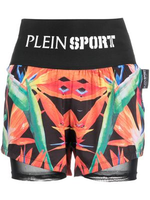 Plein Sport short de sport superposé en coton à fleurs - Noir