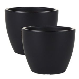 2x stuks plantenpot/bloempot in een strakke Scandinavische look zwart Dia 13 cm en Hoogte 11 cm - Plantenpotten