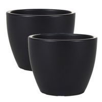 2x stuks plantenpot/bloempot in een strakke Scandinavische look zwart Dia 13 cm en Hoogte 11 cm - Plantenpotten - thumbnail