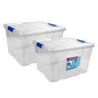 Hega Hogar Opbergbox - 2x - met deksel - 42 x 35 x 25 cm - 25 Liter - Opbergbakken - Transparant