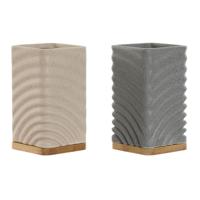 Tandenborstelhouder Home ESPRIT Grijs Crème Bamboe Dolomite 7 x 7 x 12 cm (2 Stuks)