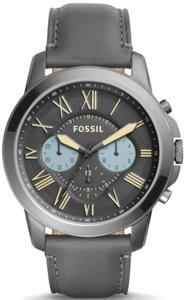 Fossil FS5183 &apos;Grant&apos; chronograaf grijs lederen Herenhorloge