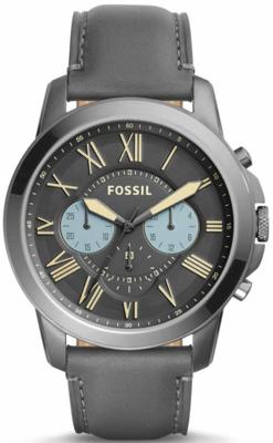 Fossil FS5183 &apos;Grant&apos; chronograaf grijs lederen Herenhorloge
