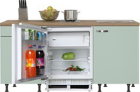 kitchenette 180 cm groen met stelpoten en inbouw koelkast RAI-409 - thumbnail