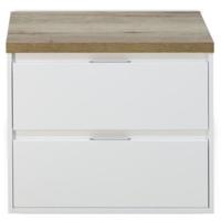 Porto Badmeubelset 70 cm - Wit Hoogglans - Wastafelbovenblad Natuur Eiken