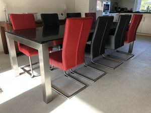 Set van 8 leren eetkamerstoelen - met sledepoot - diverse kleuren leer - Echt leer, Industrieel, ontdek de vele Leersoorten en Kleuren bij ShopX