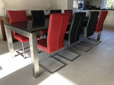 Set van 8 leren eetkamerstoelen - met sledepoot - diverse kleuren leer - Echt leer, Industrieel, ontdek de vele Leersoorten en Kleuren bij ShopX